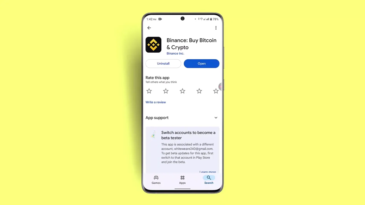 Binance app page in the Google Play Store