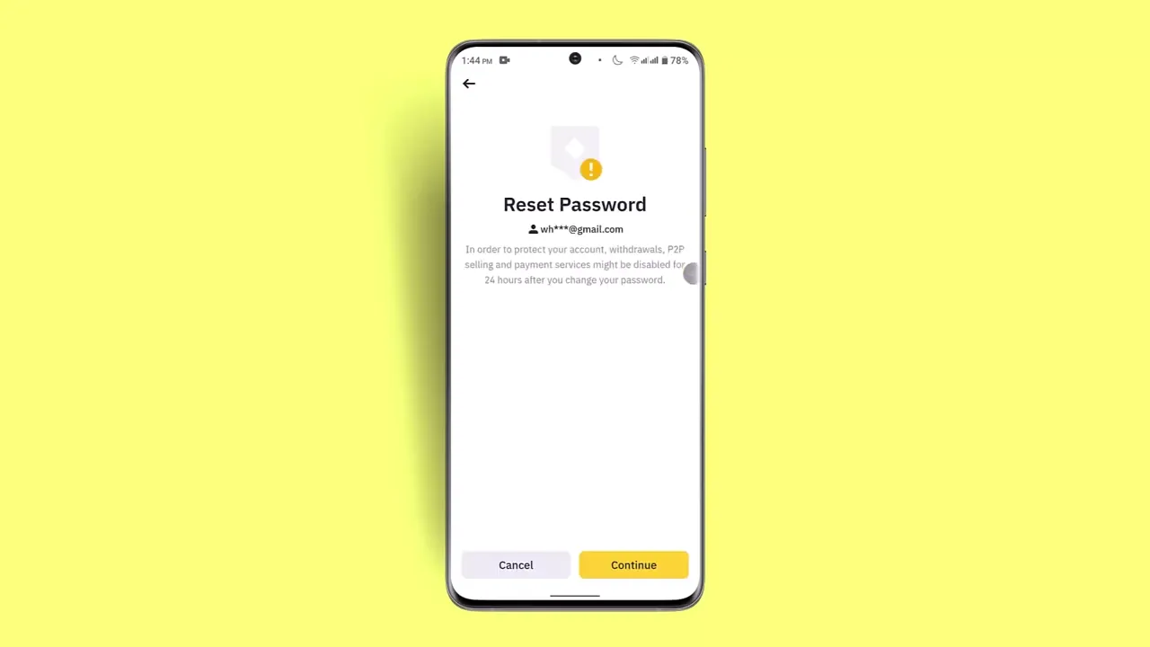 Binance app 'Forgot Password' recovery option