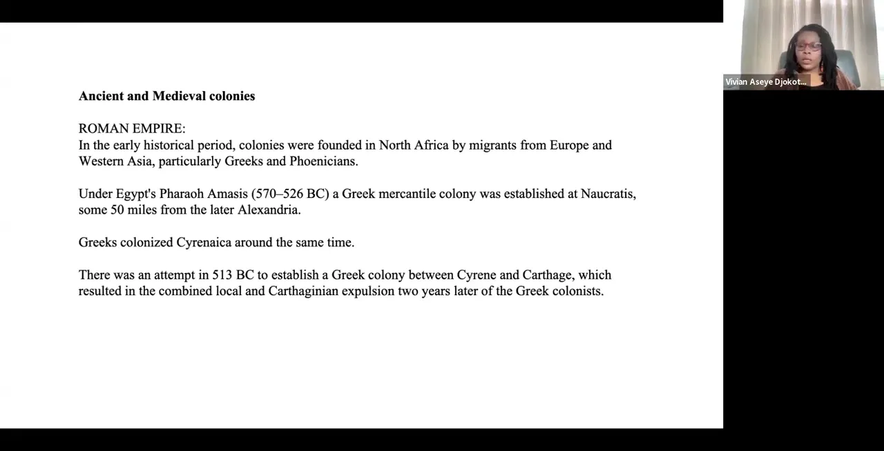 The slide displays text about Ancient and Medieval colonies, focusing on the Roman Empire and Greek colonization.