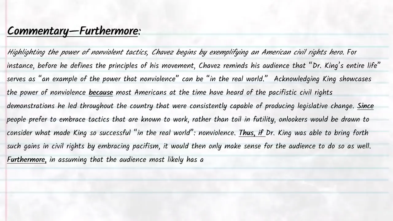 Developing commentary with the word "furthermore"