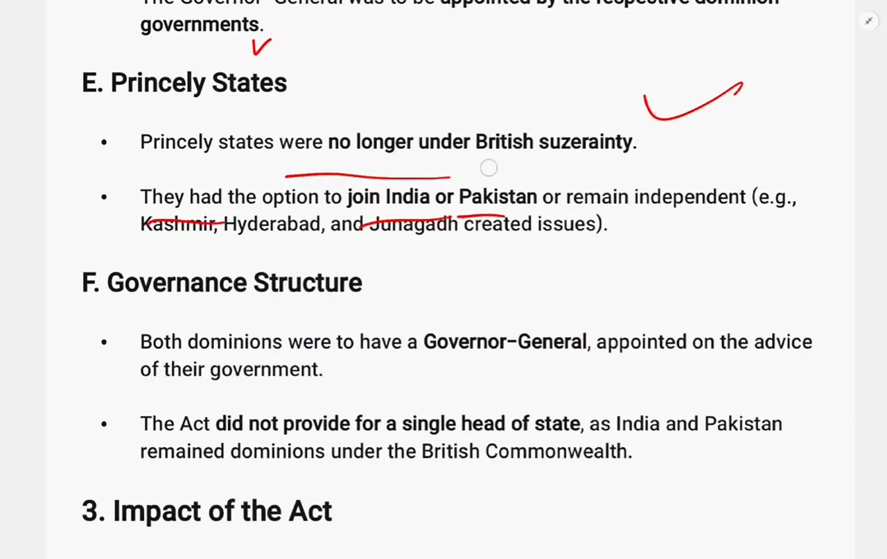 Princely states' options for joining or independence