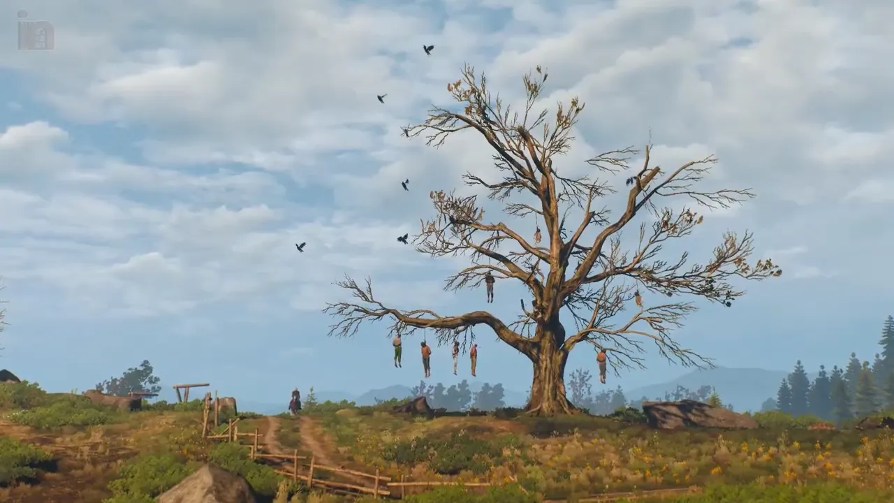Desolate landscape with a hanging tree