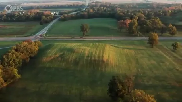 Aerial view of Cahokia Mounds, largest Native American city north of Mexico
